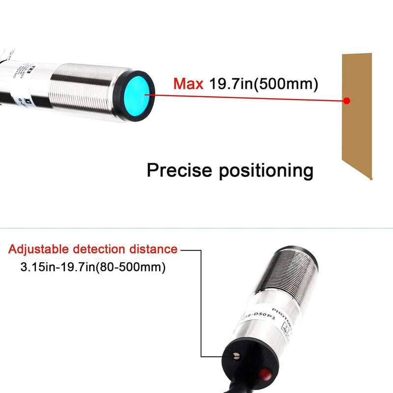 LCLCTC Sensor Laser photoelectric Switch NPN NO + NC Input(10-30VDC), 4 Wires; Detection Distance 8-50cm; HG18-D50N3, 12V; 24V Normally Open and Normally Closed Photoelectric Beam Sensor (NPN, NO+NC) - Image 4